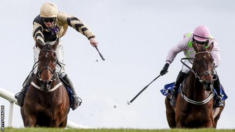 Bellshill edges in front of Djakadam in a dramatic finish to the Punchestown Gold Cup