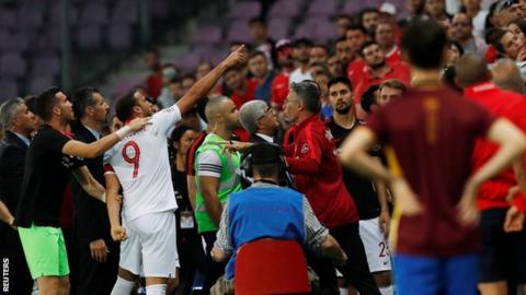 Everton's Cenk Tosun sent off in Turkey v Tunisia match