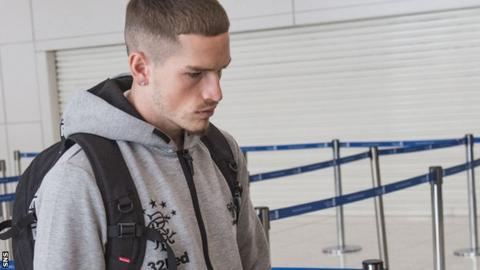 Ryan Kent at Glasgow airport as the Rangers squad left for Croatia