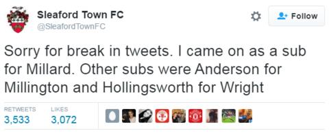 Sleaford Town tweet