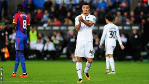 Striker Courtney Baker-Richardson was one of seven Swansea debutants in the Carabao Cup game with Crystal Palace