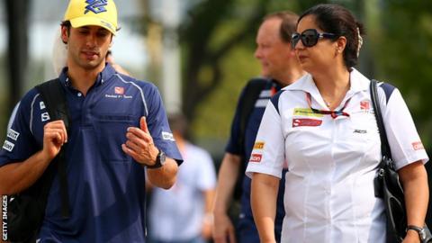 Sauber team boss Monisha Kaltenborn and driver Felipe Nasr