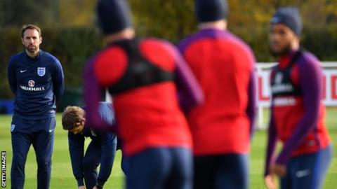 Gareth Southgate watches England train