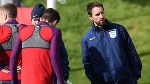 England manager Gareth Southgate at training