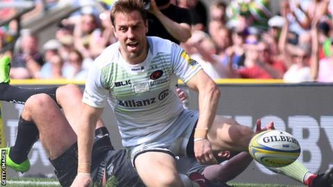 Chris Wyles scores in the Premiership Final for Saracens v Exeter
