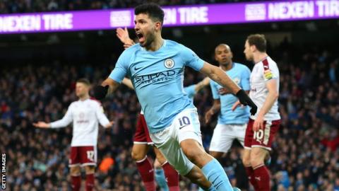 Sergio Aguero celebrating a goal against Burnley