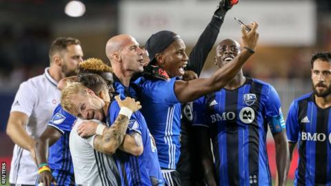 Montreal's Didier Drogba celebrates his side's victory over MLS rivals Toronto