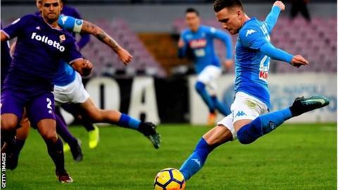 Piotr Zielinski in action for Napoli against Fiorentina