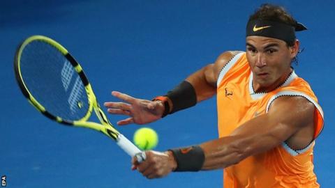 Nadal in action against Tiafoe