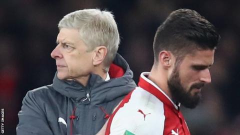 Olivier Giroud (right) with Arsenal manager Arsene Wenger