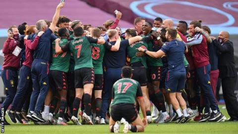 Aston Villa players celebrate