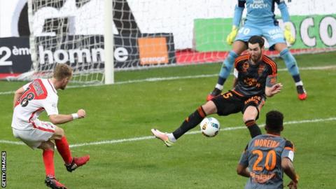 Valere Germain scores Monaco's third against Lorient