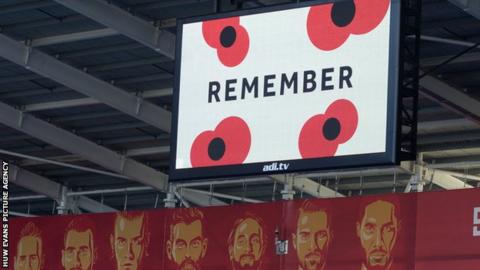 Poppies on the screen at Cardiff City Stadium