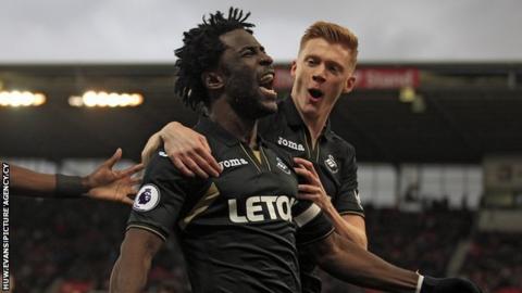 Wilfried Bony celebrates goal against Stoke City
