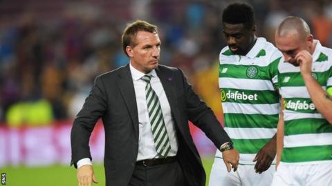 Brendan Rodgers and some of his Celtic players