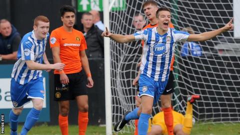 Brad Lyons scored in Coleraine's 2-1 win over Carrick Rangers at Taylor's Avenue on 10 October