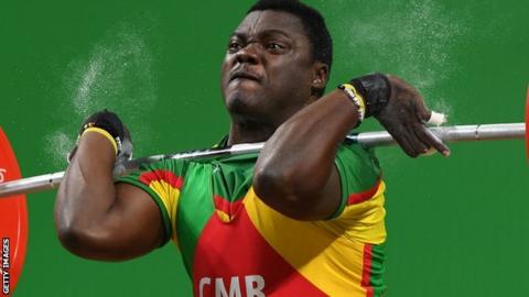 Weightlifter Petit Minkoumba in action at Rio 2016