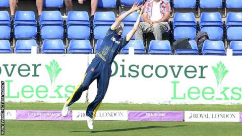 Middlesex's Eoin Morgan was caught on the boundary by Nick Selman of Glamorgan for 56