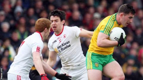 Peter Harte, Mattie Donnelly and Paddy McBrearty in action in this year's Ulster Championship game