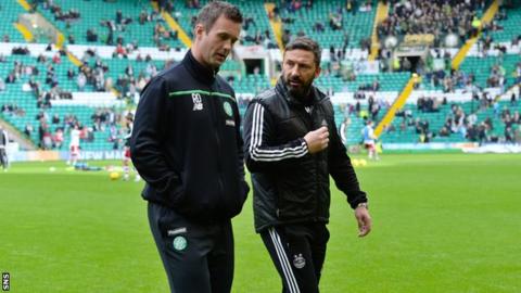 Celtic manager Ronny Deila and Aberdeen manager Derek McInnes