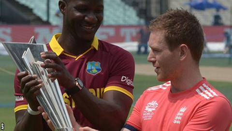 West Indies captain Darren Sammy (left) with England counterpart Eoin Morgan