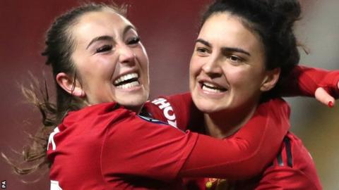 Manchester United Women celebrate a goal
