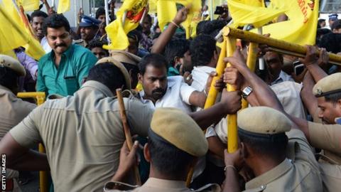 Protestors clash with police