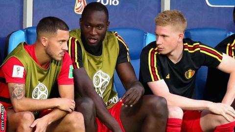 Belgium's Eden Hazard, Romelu Lukaku and Kevin de Bruyne