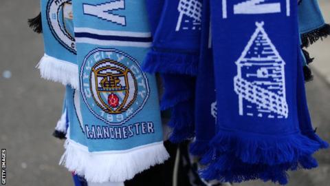 Manchester City and Everton half and half scarves