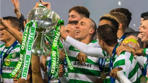 Celtic celebrate winning the league title