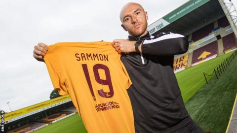 New loan signing Conor Sammon shows off his Motherwell shirt at Fir Park