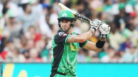 Former England batsman Kevin Pietersen plays a shot while playing for Melbourne Stars