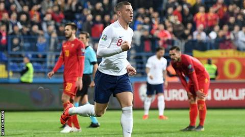 Ross Barkley celebrates scoring for England against Montenegro