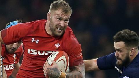Ross Moriarty attacks for Wales