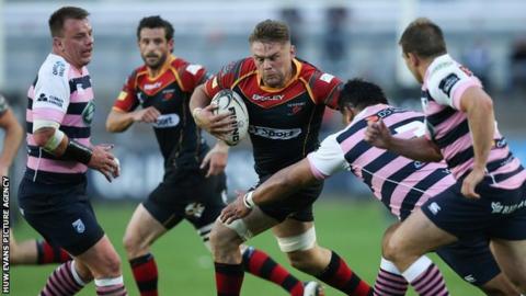 Dragons' Lewis Evans in action against Cardiff Blues