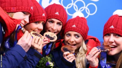 Eve Muirhead's rink with their bronze medals from Sochi 2014