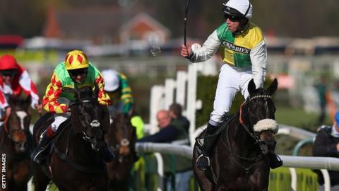Many Clouds (right) wins the 2015 Grand National