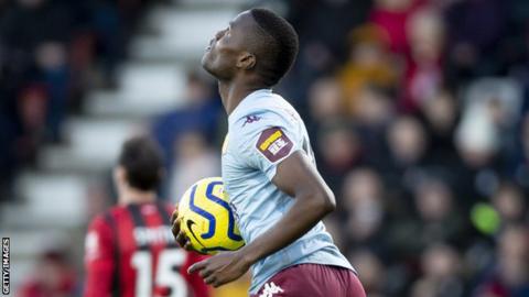 Tanzania's Mbwana Samatta celebrates his first goal for Aston Villa