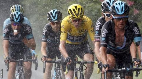 Chris Froome (in yellow) with Team Sky team-mates