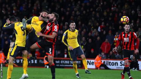 Olivier Giroud scores Arsenal's equaliser against Bournemouth