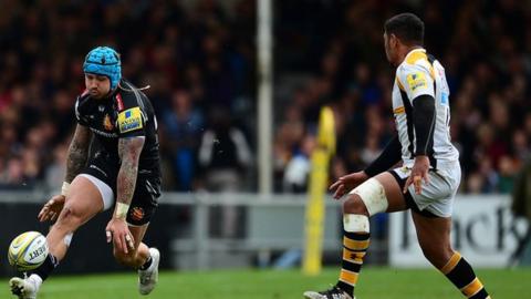 England winger Jack Nowell scored his first try for Exeter since also scoring in the Chiefs;' win over Wasps at the Ricoh Arena in December