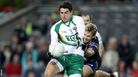 Bernard Brogan is challenged by Australia's Paul Duffield during the 2010 series