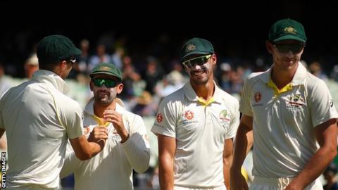 From left to right: Pat Cummins, Nathan Lyon, Mitchell Starc and Josh Hazlewood
