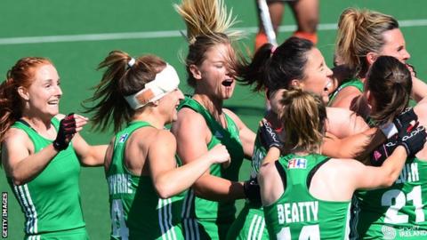 Ireland celebrate after beating India to finish seventh at World League in Johannesburg last month