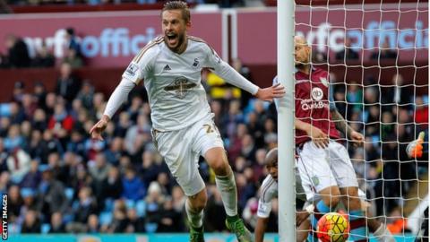 Gylfi Sigurdsson celebrates a goal for Swansea