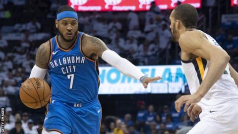 Carmelo Anthony in action for Oklahoma City Thunder