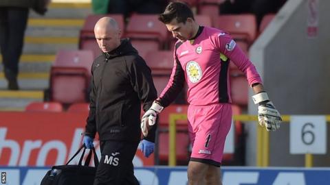 Partick Thistle goalkeeper Tomas Cerny limps off against Hamilton Academical