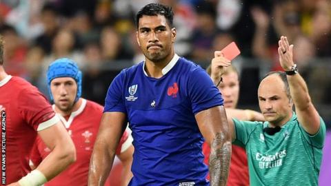 Sebastien Vahaamahina is sent-off against Wales