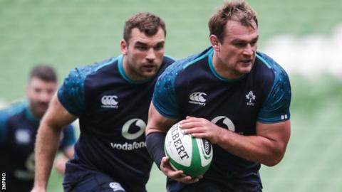Rhys Ruddock and Tadhg Beirne in action during Friday's captain's run ahead of Ireland's game with the USA