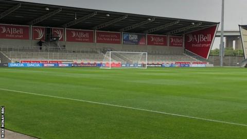 Football posts replaced rugby posts for Thursday's friendly at the AJ Bell Stadium